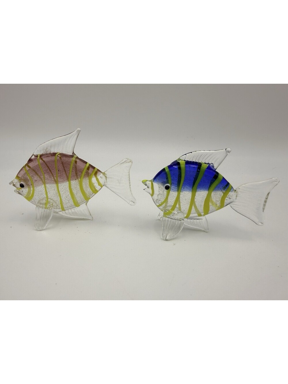 Hand Blown Art Glass Tropical Fish Figurines Set of 2 Colorful Murano Inspired